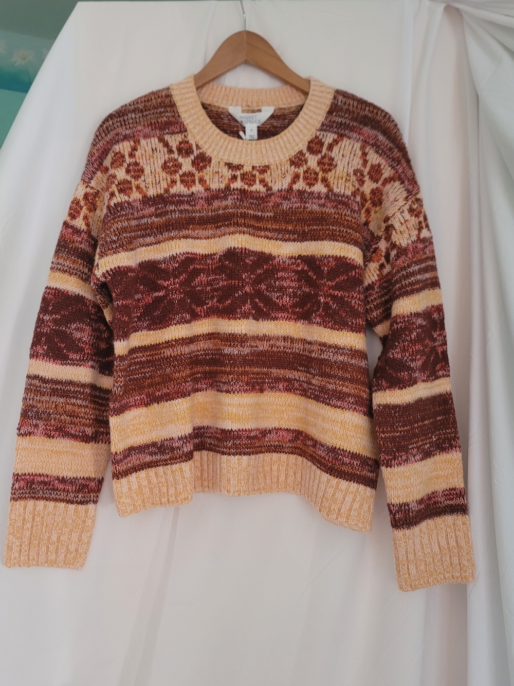 Market & Spruce Women's XL Fair Isle Sweater Multicolor Crewneck Boho Knit NWT